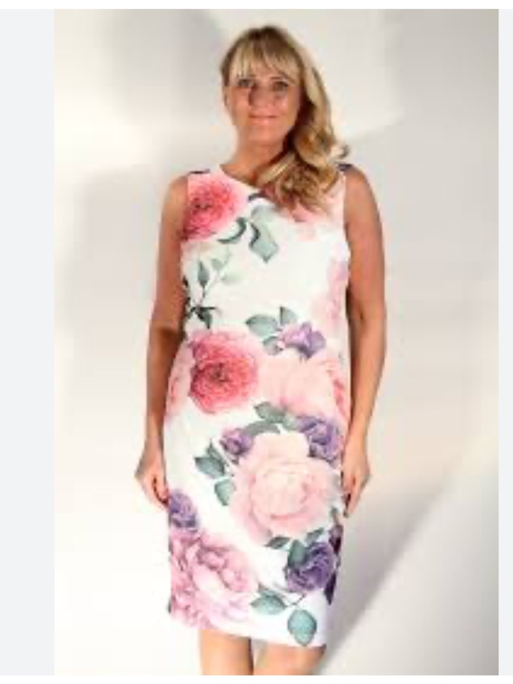 NWT Premier Amour White Sleeveless Midi Dress w/Pink & Purple Floral Print sz 16